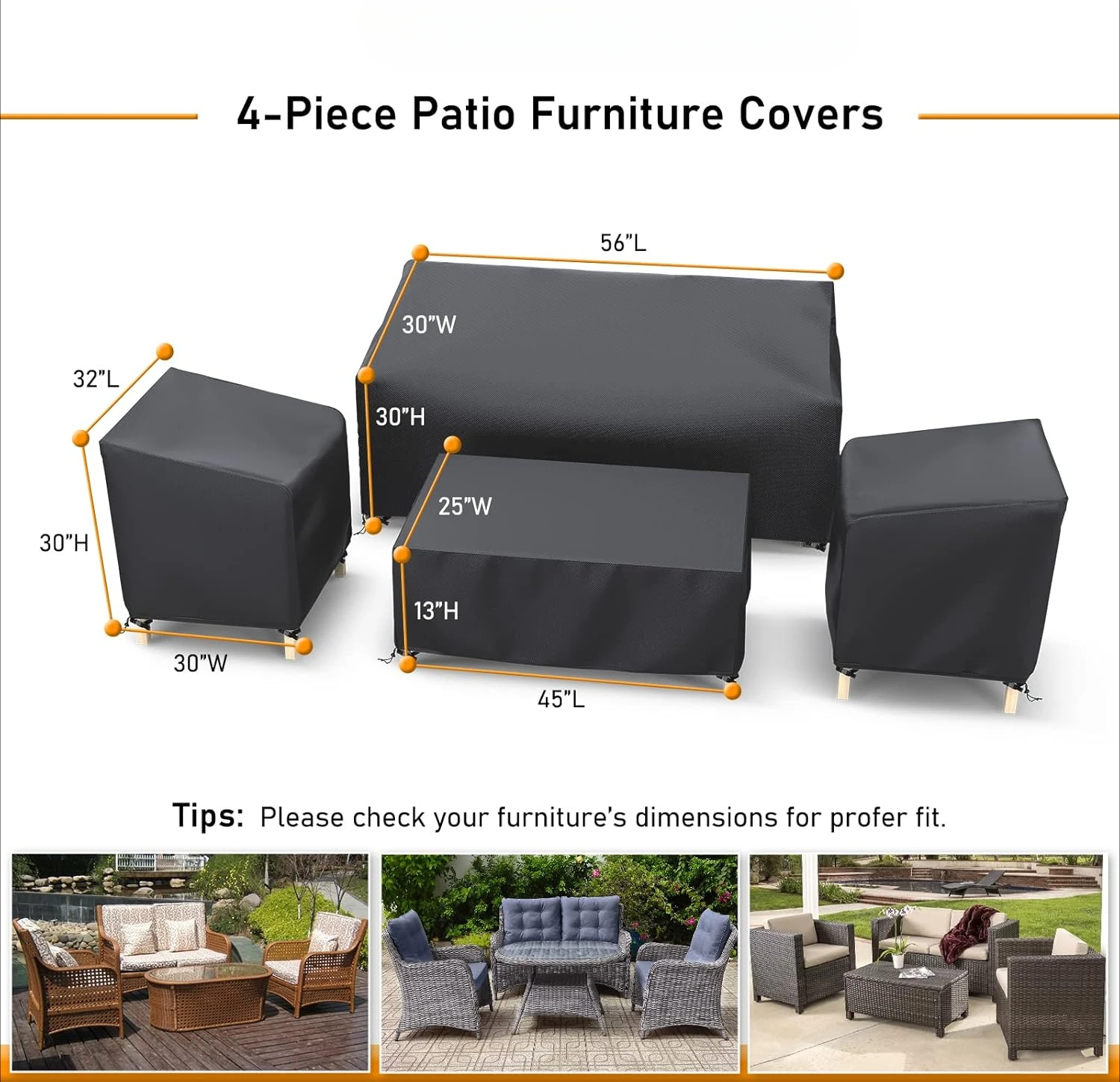 Outdoor Furniture Cover Waterproof,Patio Furniture Covers 4 Piece Set,Heavy Duty 500D Patio Furniture Set Cover for Chairs,Couch