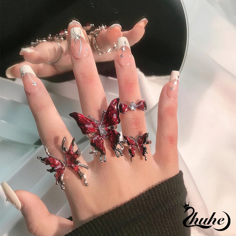 

ZHUHE Enamel Butterfly Ring Is A Party Gift For Women's Neo-Gothic Copper Alloy Jewelry