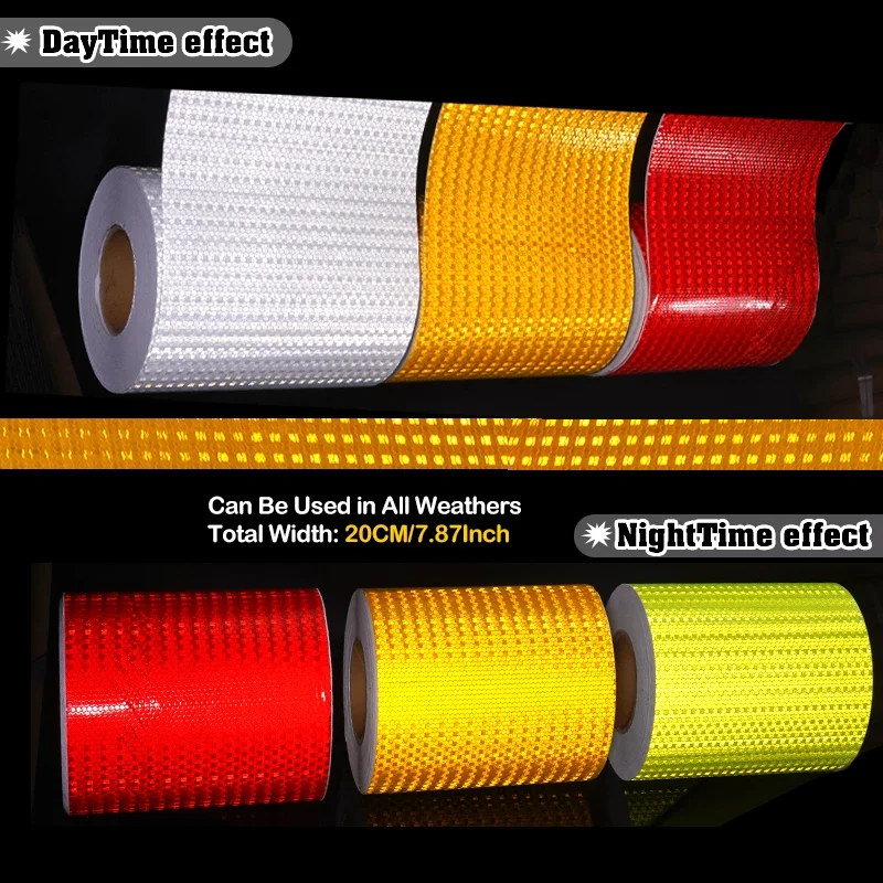 

20cmx2/5/9m Safety PVC Reflective Tape Stickers Styling Self Adhesive Warning For Automobiles Motorcycle Auto Truck Industrial