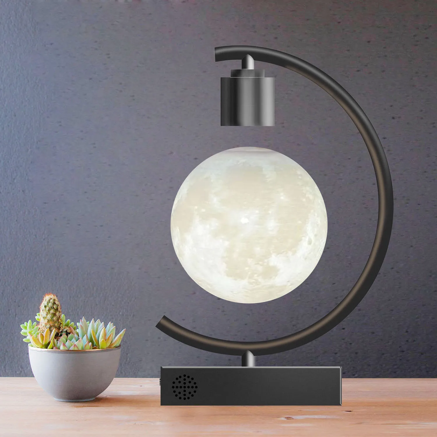 Imagem -02 - Lâmpada Magnética Levitating Moon Lâmpada Led Flutuante Candeeiros de Mesa com Carregador Rápido 18w e Alto-falante Bluetooth Novo