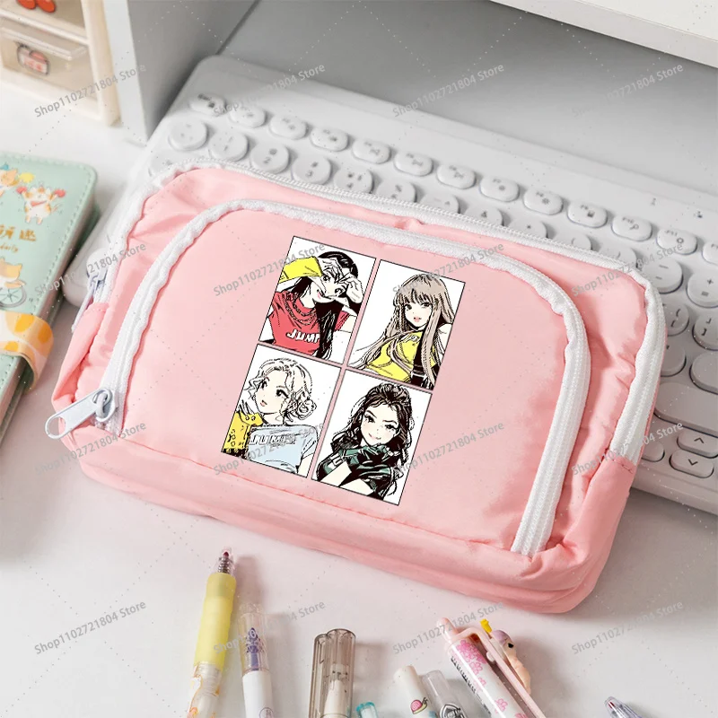 BlackPink Large Capacity Canvas Pencil Case for Students Kpop BP Cartoon Printed Pen Bag Fashion Stationery Storage Pouch  Gifts view 3