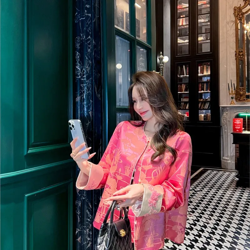 New Chinese style silk jacquard coat women's loose blouse