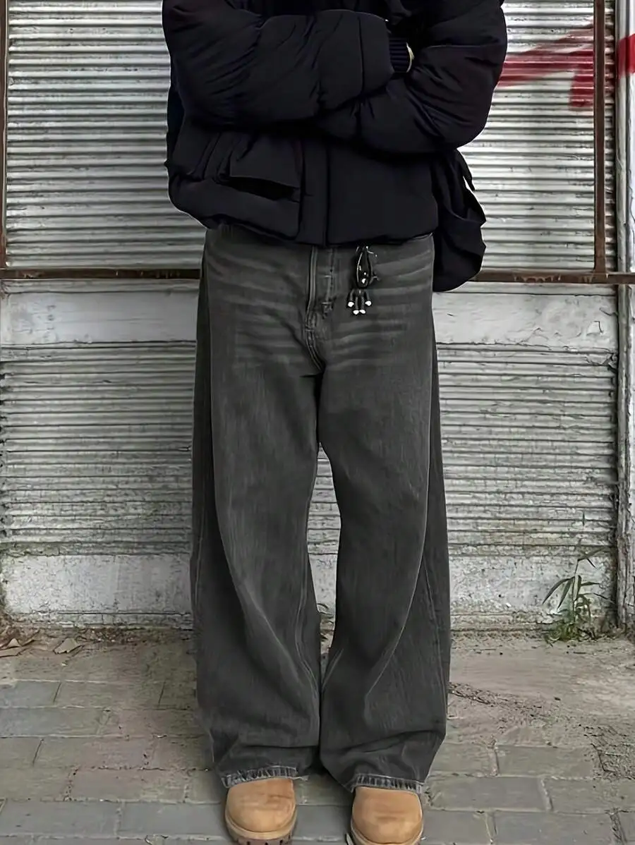 Mens Vintage Loose Fit Wide Leg Jeans Casual All Season
