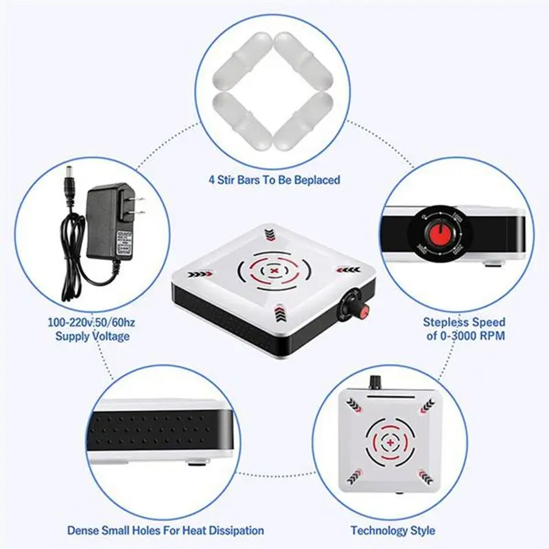 Ample- Magnetic Stirrer 6.5Inch Stir Plate 2500RPM Speed Stirrer Machine with Stir for Laboratory Liquid Stirring EU Plug