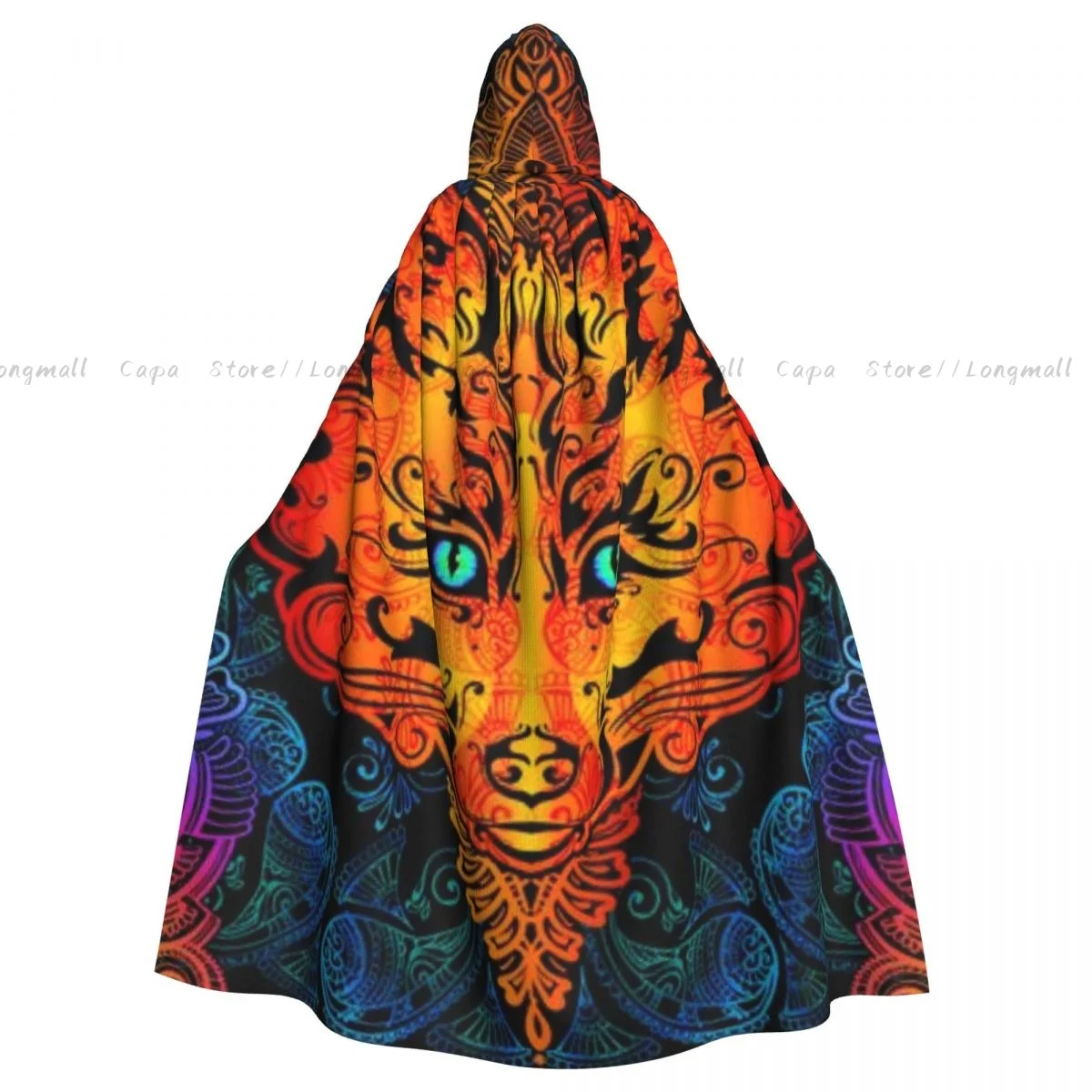 Muselière Fox Everak Hooded Cosplay Costume, Halloween Adult Long Party Cape