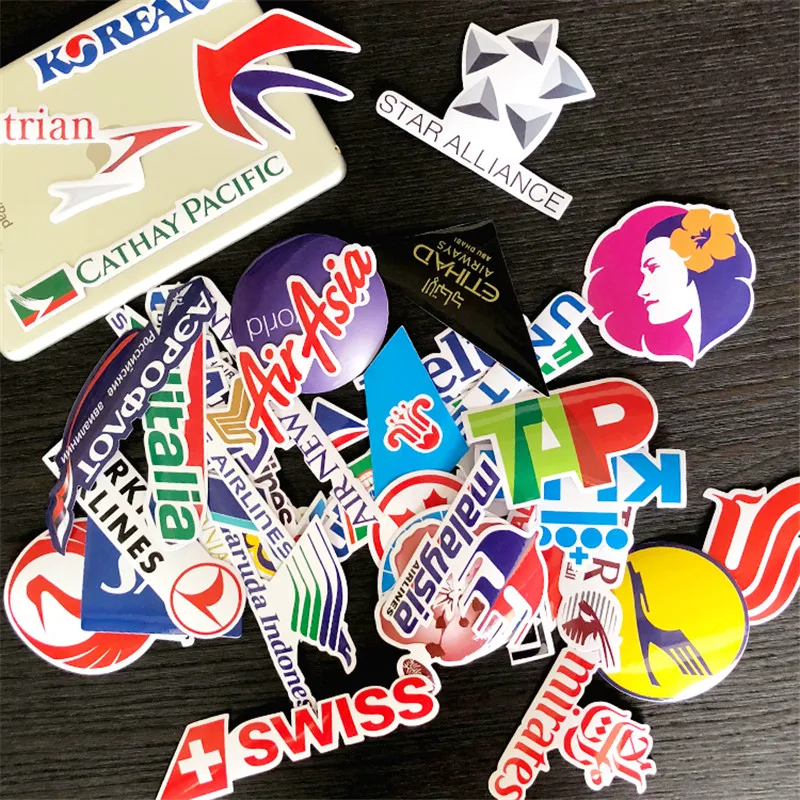 45 Pcs Airline Logo Stickers Travel Logo Brands Decals Waterproof Pegatinas for Mobile Laptop Luggage Decorate