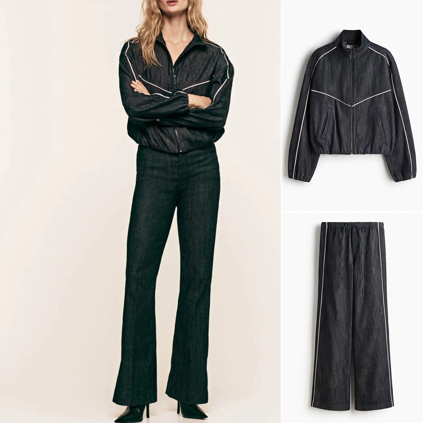 

Женские повседневные длинные брюки с воротником-стойкой, длинные брюки большого размера с высокой талией, комплект из двух предметов, зимняя модная верхняя одежда...