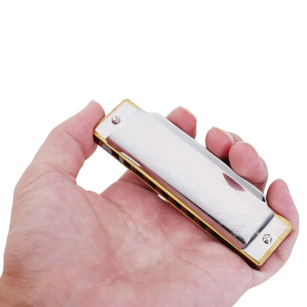 Folkmaster Blues Harmonica Standard Key of C A B D E F G Key 10-Hole 20 Tones Diatonic Blues Gaita Harmonica for Beginner