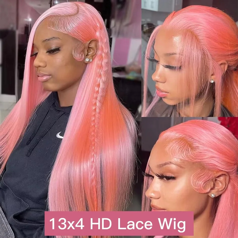 Pink Wigs Human Hair Wigs Straight 30 32 Inch Colored 13x4 HD Lace Front Wigs Pre Plucked Brazilian Lace Frontal Wigs For Women