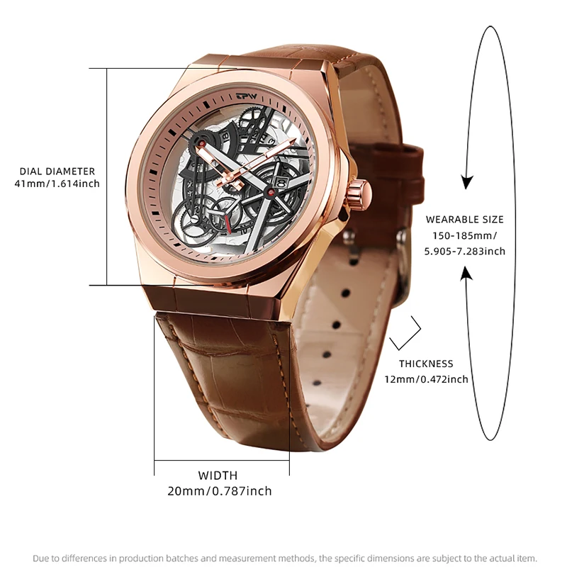 นาฬิกาข้อมือควอตซ์ผู้ชายแฟชั่นสุดฮิต TPW ดีไซน์โครงกระดูกสีทอง หรูหรา พร้อมฟังก์ชั่นวัน สาย PU