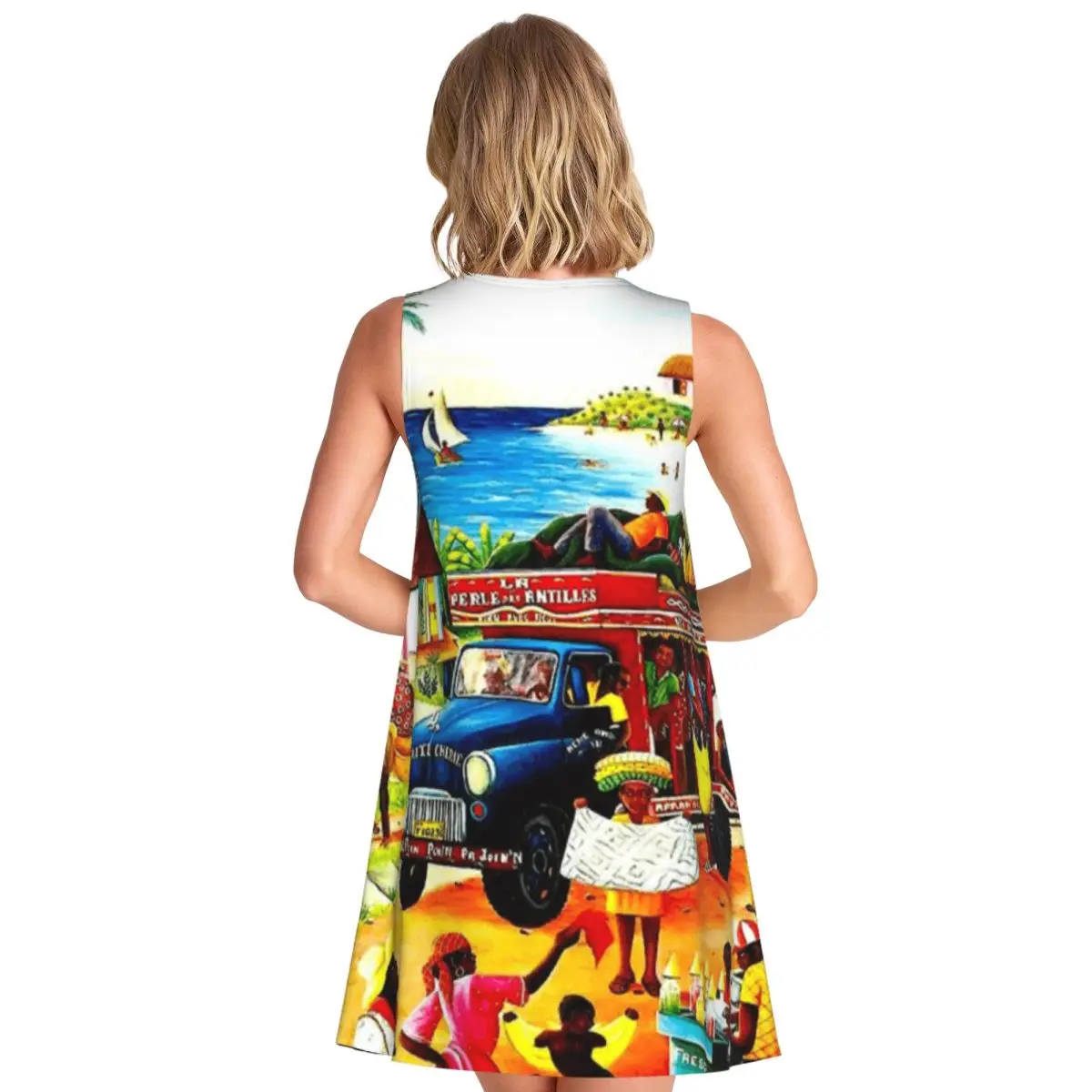 HAITI Vintage Travel And Tourism Advertising Print Women's Sleeveless Outing Beach Dress Goddess Lace Dress