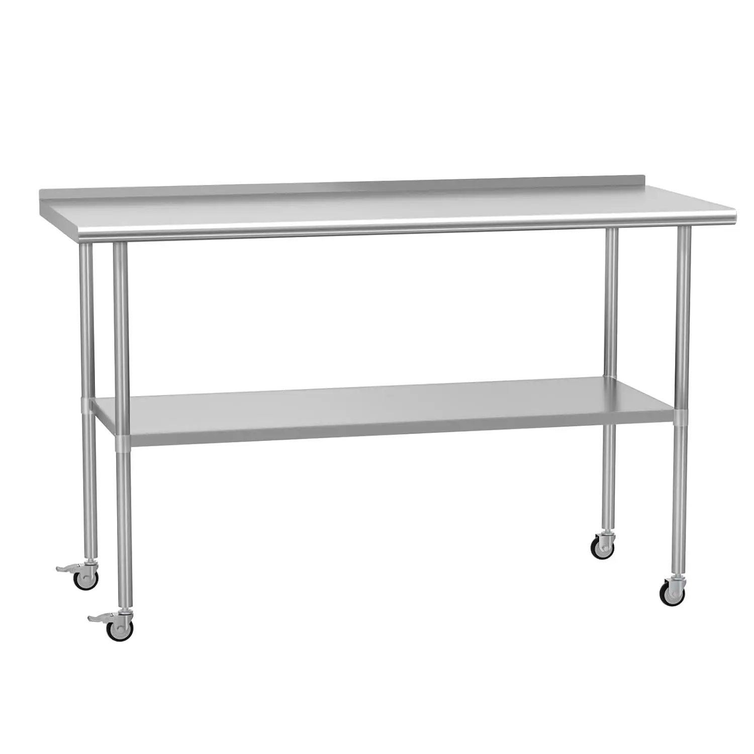 Prep & Work Table with Adjustable Shelf, with Backsplash and Wheels, Kitchen Island, Commercial Workstations, Ut