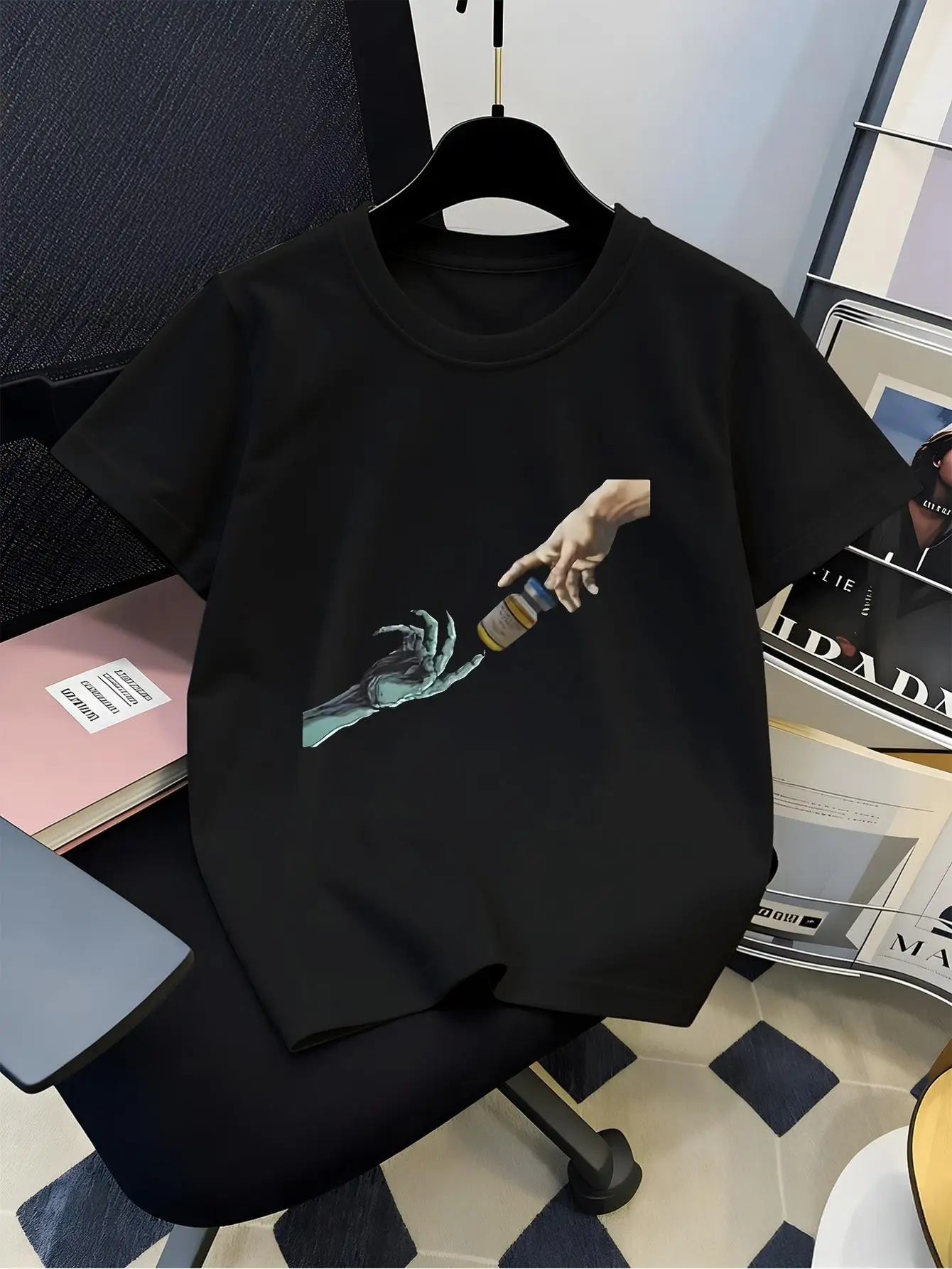 Michelangelo Creation Of Adam Funny Meme Hand Art Graphic Print Family Matching Short Sleeve Tee Boys Girls Kids Casual Tops