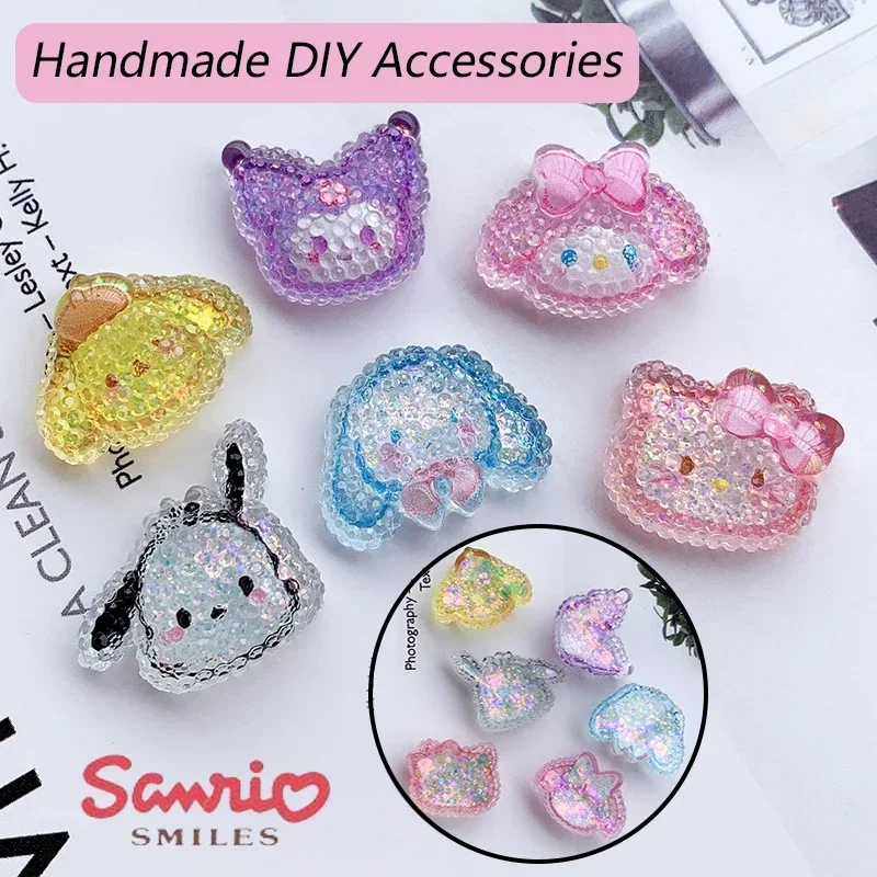 10pcs Sanrio Hello Kitty Jewellery Accessories Cartoon Anime Diy Phone Case Girl Hair Clips Handmade Materials Children Toy Gift