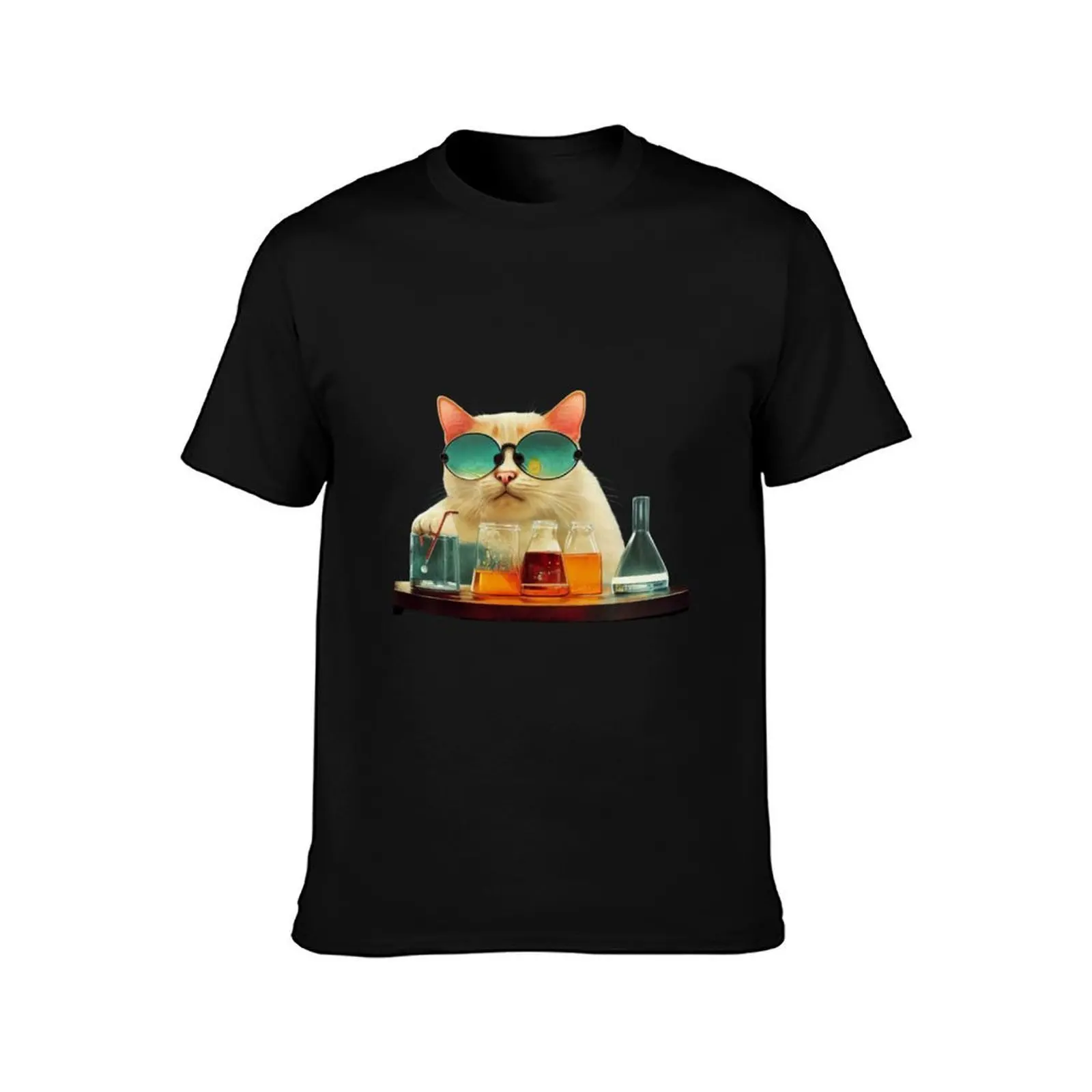 Funny cat learns chemistry-I Love chemistry And Cats T-Shirt, Summer Casual Cotton Tee, Oversized Streetwear Tops, 100% Cotton