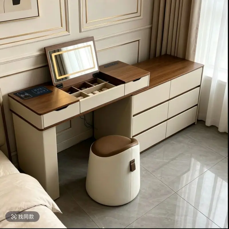 2026 new smart makeup table Italian dresser clamshell foldable multi-functional dresser bedside chest