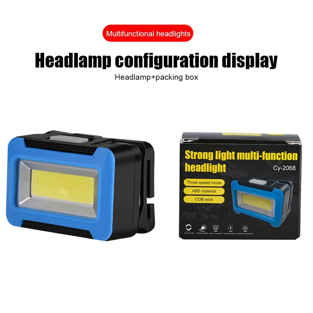 Mini Headlights Portable COB LED Headlamp Battery Powered Waterproof Head Lamp Flashlight 3 Modes Work Headlamp Head Front Light