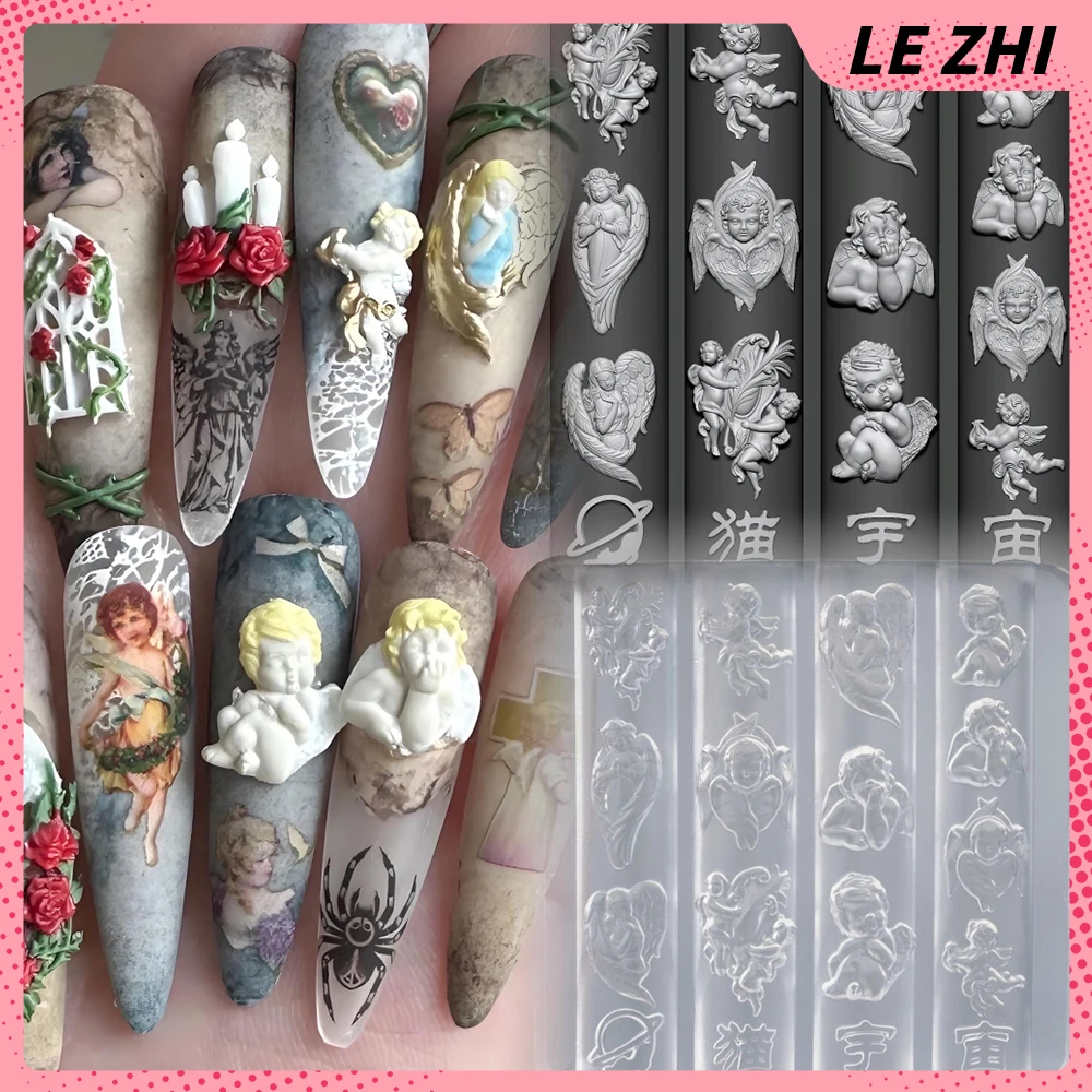 

1Pcs Vintage Baroque Angel Wings Style 3D Silicone Nails Art Mold Charm Diy Design Nails Art Carving Mold Decoration Gift