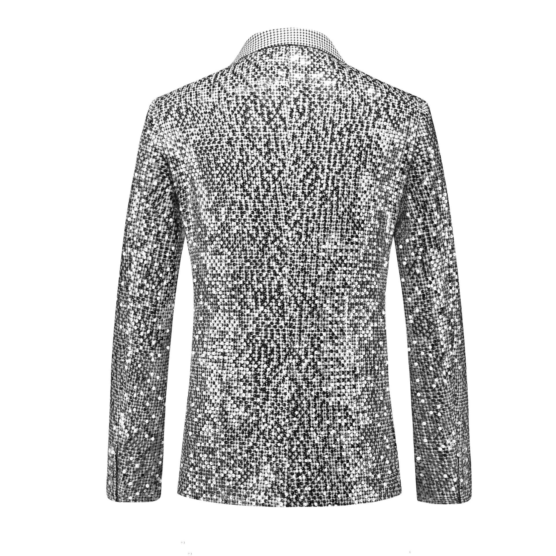 طقم بدلة لامعة بالترتر الذهبي والفضي للرجال مكون من قطعتين مع بنطال سهرة لحفلات الزفاف زي المضيف لمرحلة أداء المغني