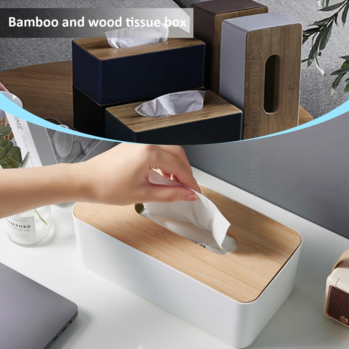 Tissue Box Table Napkin Rings Tissue case Paper Box Container Bamboo Cover Solid Wood Storage Box Home Table Decoration