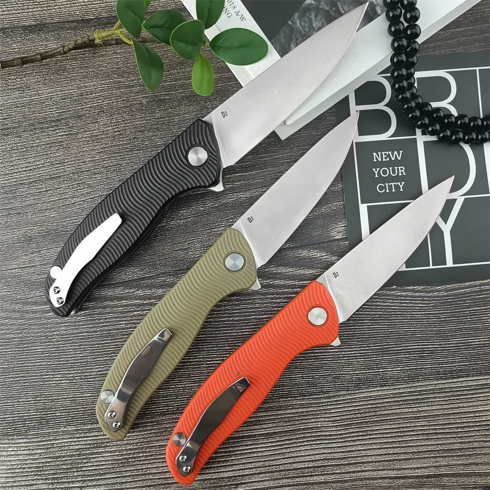 Outdoor Ball Bearing Flipper Folding Pocket Knife D2 Blade Nylon Fiber Handle Survival Tactical Knives Hunting Camping EDC Tool