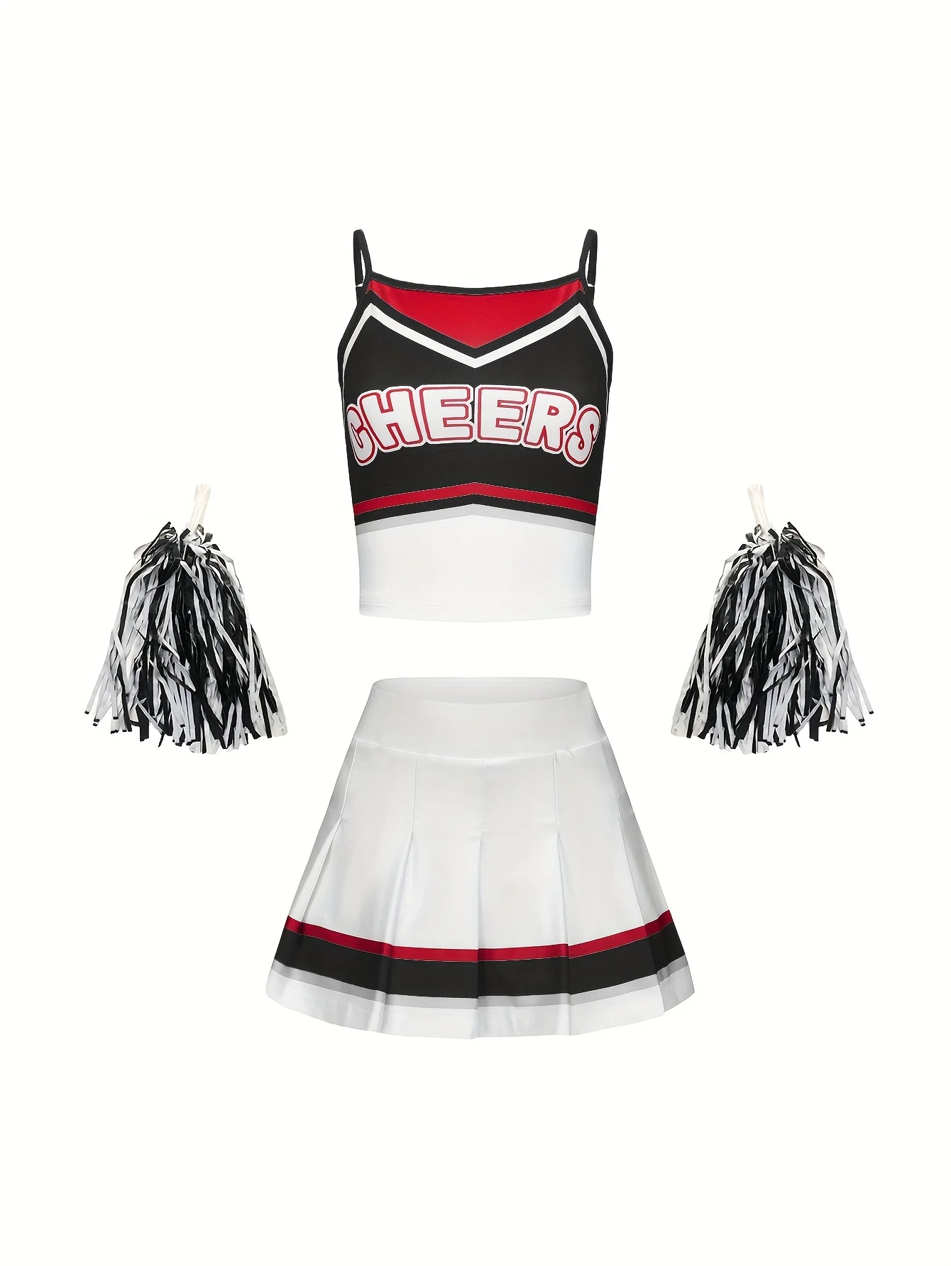 

Cheerleader Short Skirt Set Girls Kids Holiday Party Cute Homecoming Season Sports Performance Costume Send Pom Pom