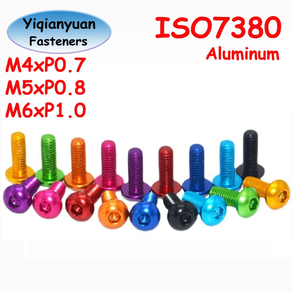 Yiqianyuan 5Pcs M4 M5 M6 ISO7380 Aluminium Hex Socket Button Head Screws Coarse Thread 10 Colors Allen Key Screw for DIY Craft