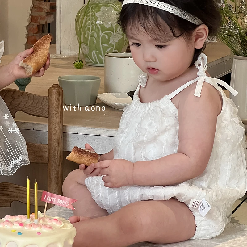 

SeasonSea Summer Plain Bodysuit Baby Bodysuit Breathable Lace Up Jumpsuit for 0-2Y Onesie Pure Cotton Baby Toddlers Clothes