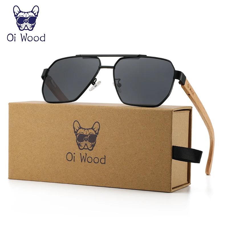 Wood Sunglasses For Men Women Square Metal Sun Glasses Blue Lens UV Protection New Eyewear Night Driving Glasses 9006