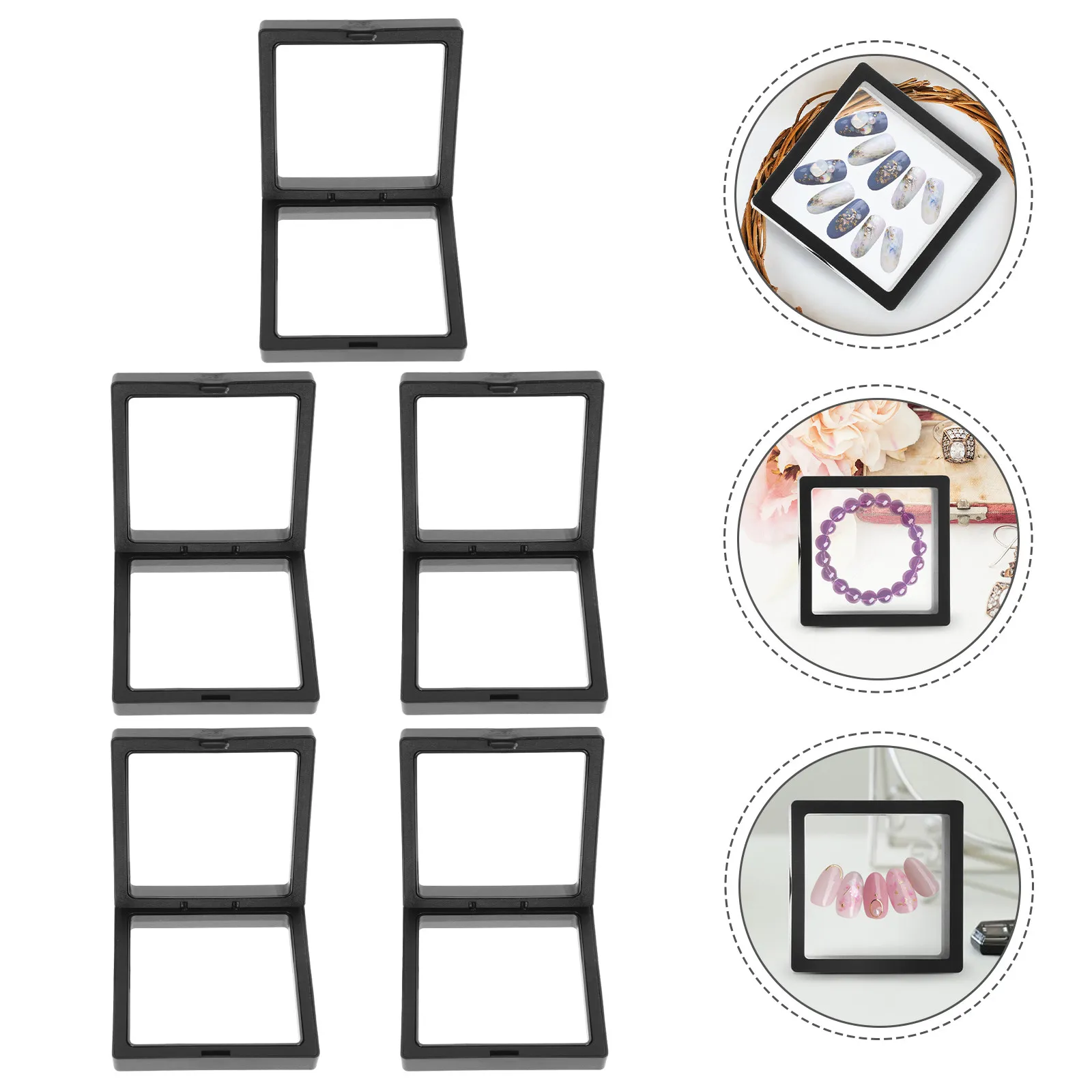 5Pcs Transparent Clamshell Fake Nail Storage Box Pe Film ABS Material Jewelry Display Case for Rings Bracelets Bangles Nail Art