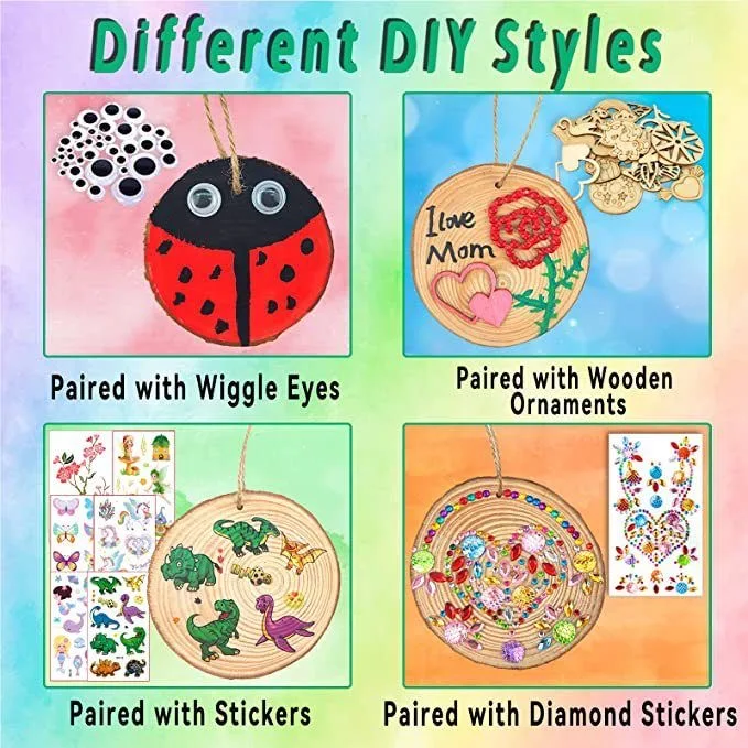 Kreatives DIY-Holzscheiben-Malset für Kinder, Bastelzubehör mit runden Aufklebern, Schnitzen und Diamantkunst, Eltern-Kind-Bastelspielzeug
