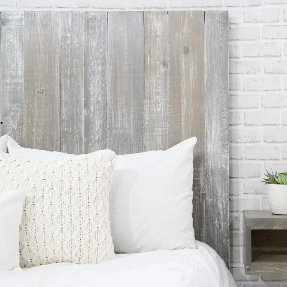 

Graywash Headboard, Farmhouse Design, Wood Headboard Wash Finish, Floating Panels, Wall Mount, Adjustable Height