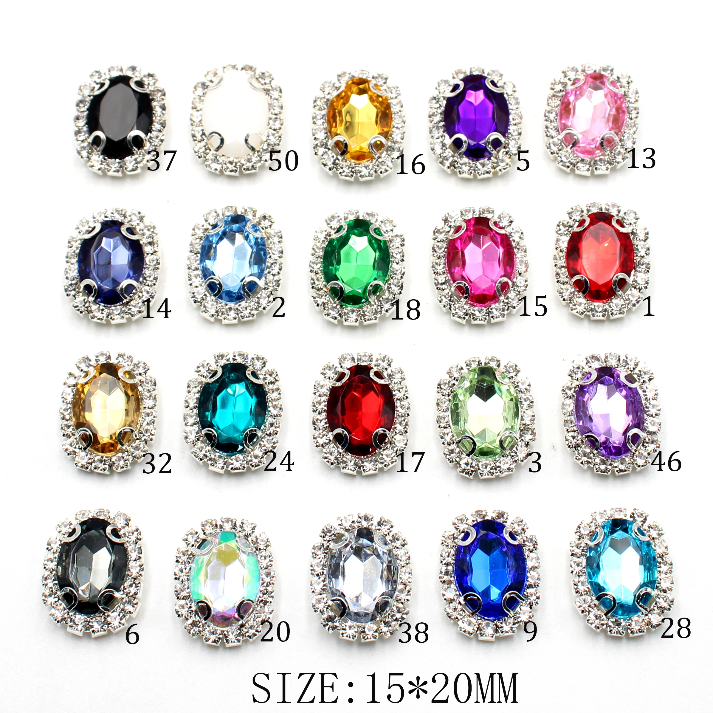 10 pieces/set 15 * 20MM oval acrylic diamond buttons, four hole flat back buttons, suitable for scarves sewing wedding accessori