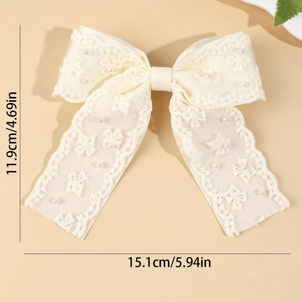 Elegant Pearl Big Bows Hairpins Embroidery Flower Lace Girl Hair Clip Sweet Kids Hair Accessories Ribbon Ponytail Barrettes