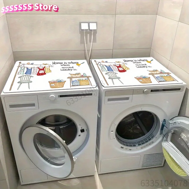 A Warm Laundry Wind Pattern Washing Machine Top Cover Mat, Washing Machine Protection Mat, Countertop Absorbent Mat, Washbasin D