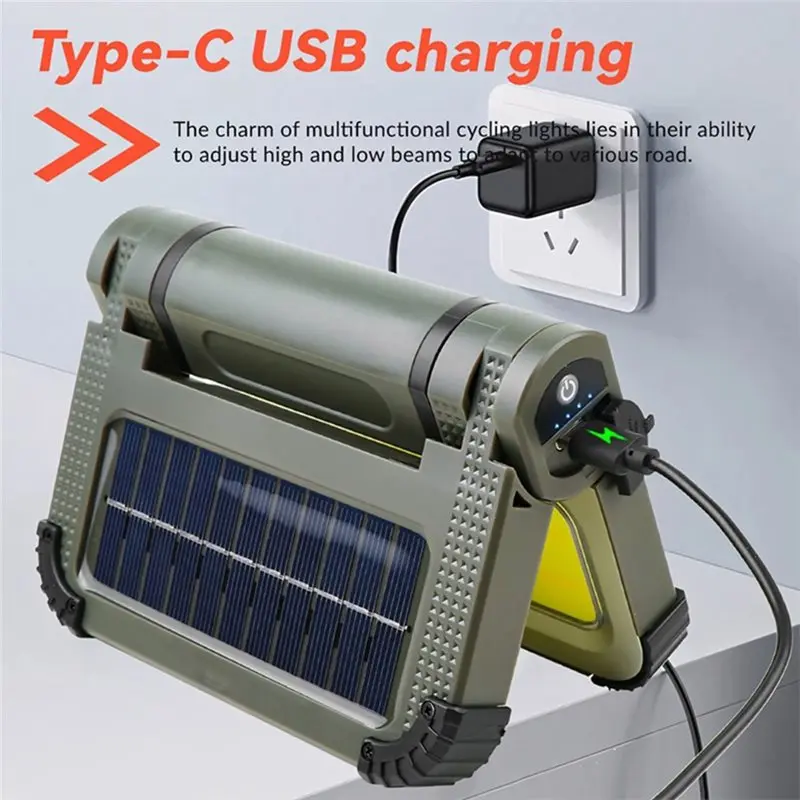 AB33-Portable Folding Tent Light Solar Camping Light Outdoor Type-C Charging Hanging Work Light Magnetic Design