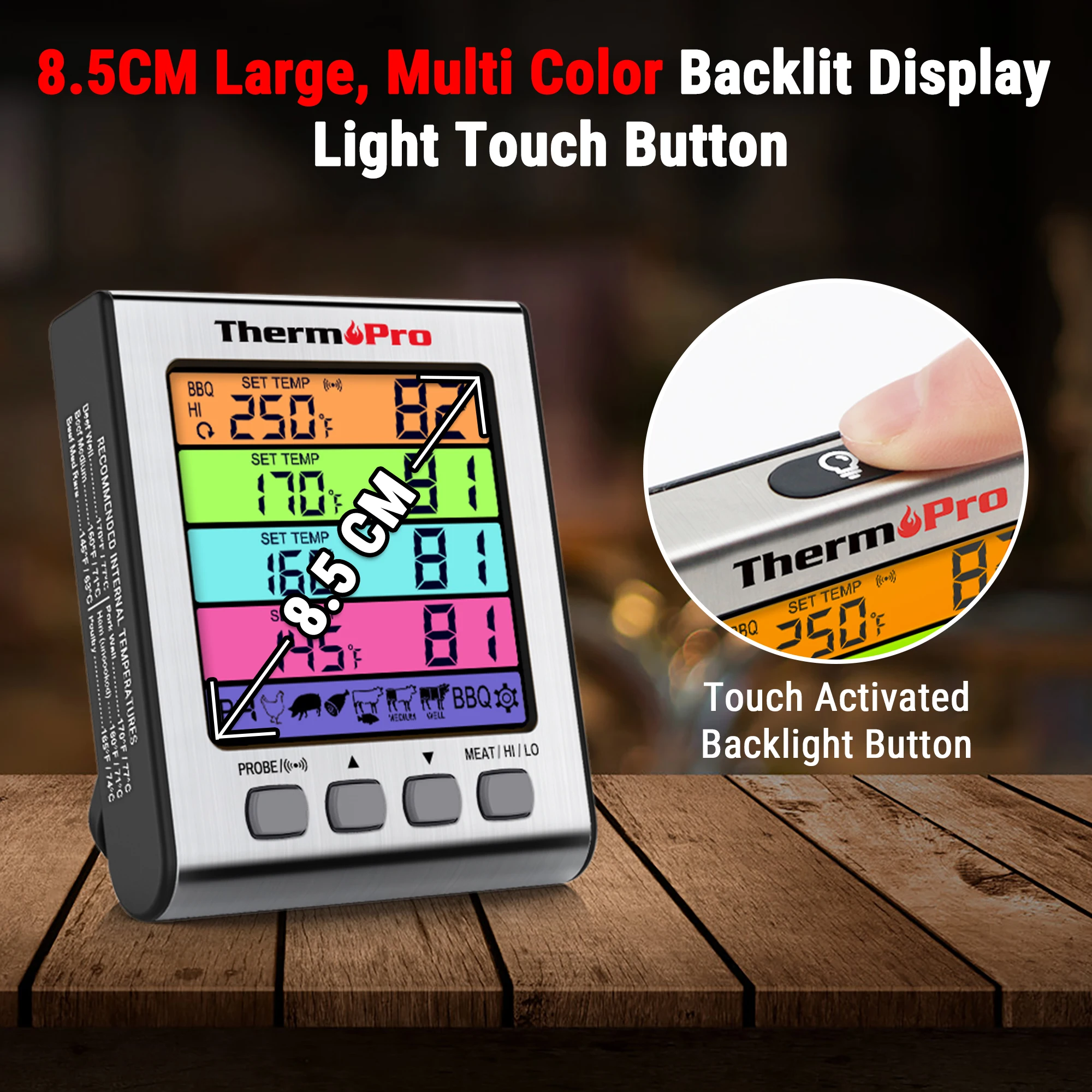 ThermoPro TP17H 4 Probes 4 Colors Backlight Large LCD Display Digital Kitchen Cooking Smoking Oven Meat Barbecue Thermometer