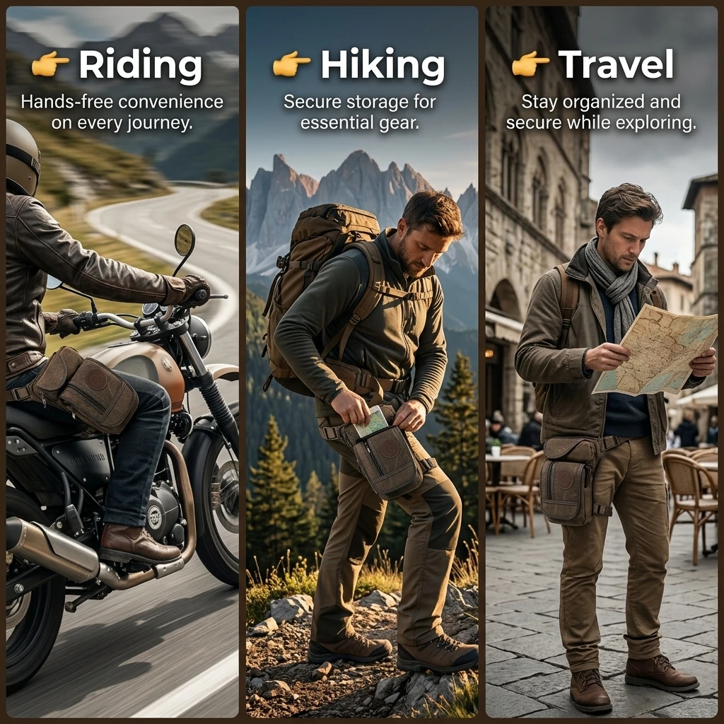 Motorfiets Drop Leg Bag Heren Canvas Heuptas - usage example
