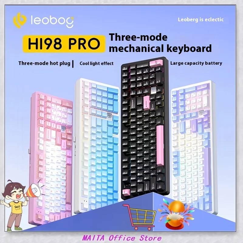 LEOBOG Hi98Pro Mechanical Gamer Keyboard 3Mode 2.4G Bluetooth Wireless Keyboard PBT Keycaps Hi98 Pro Game Keyboard Gifts Custom