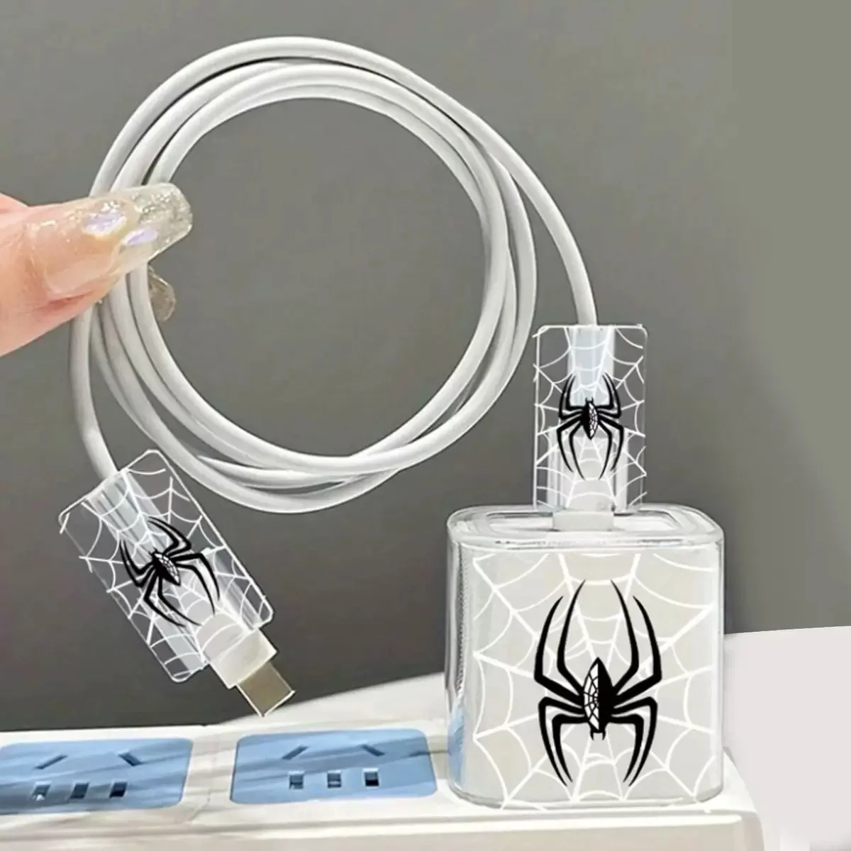 3-Piece Set Charger Spider Case For Apple IPhone 18W 20W Transparent Data Wire Winder Cable Protectors Port Breakproof Protectio