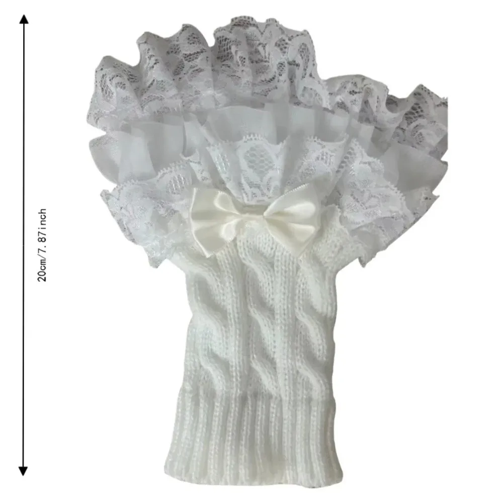 1 pair Lace Ruffle Hand Sleeves Mittens Detachable Fingerless Style Arm Warmers Gloves Stretchy Knitted False Sleeve Winter Wear view 6