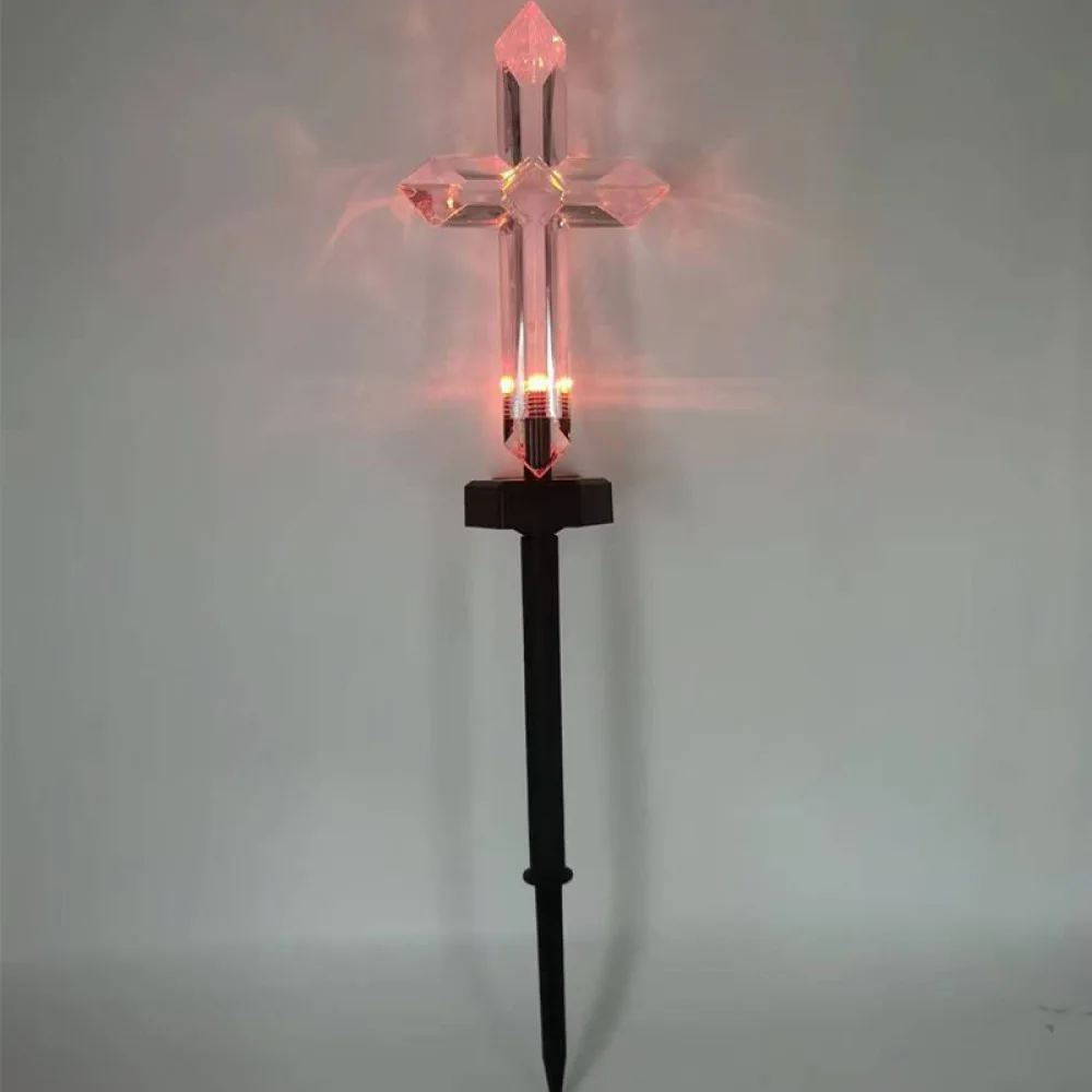 Waterproof Solar Cross Light Outdoor Cemetery Memorial Lamp LED Color Changing Grave Decoration Garden Stake Light