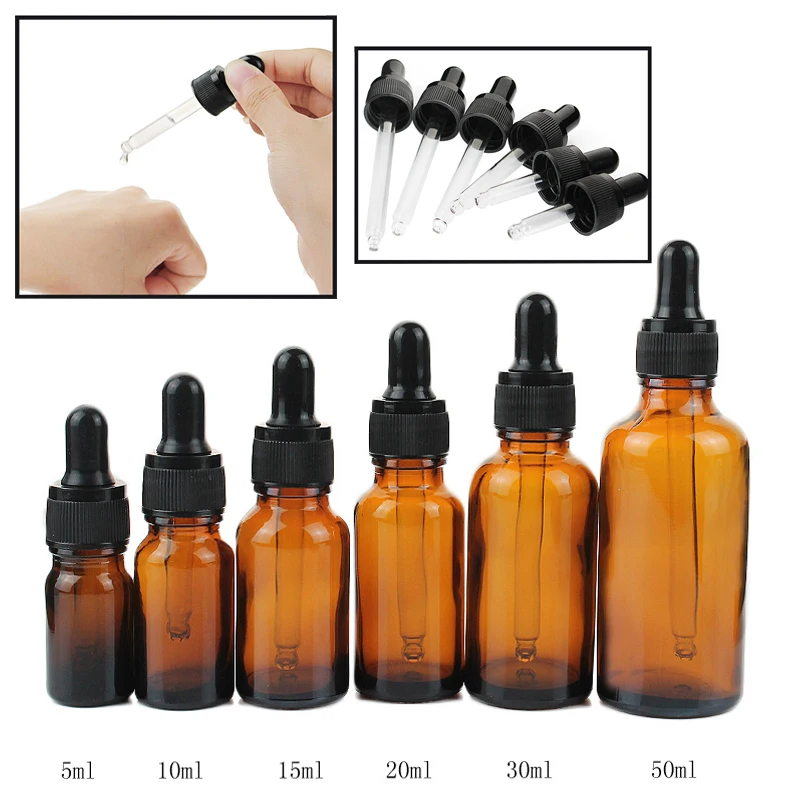 10 Stuks 10Ml 20Ml 30Ml 50Ml Amber Glazen Druppel Fles Vloeibare Reagens Pipet Fles Met Oog Druppelaar Voor Etherische Olie Aromatherapie