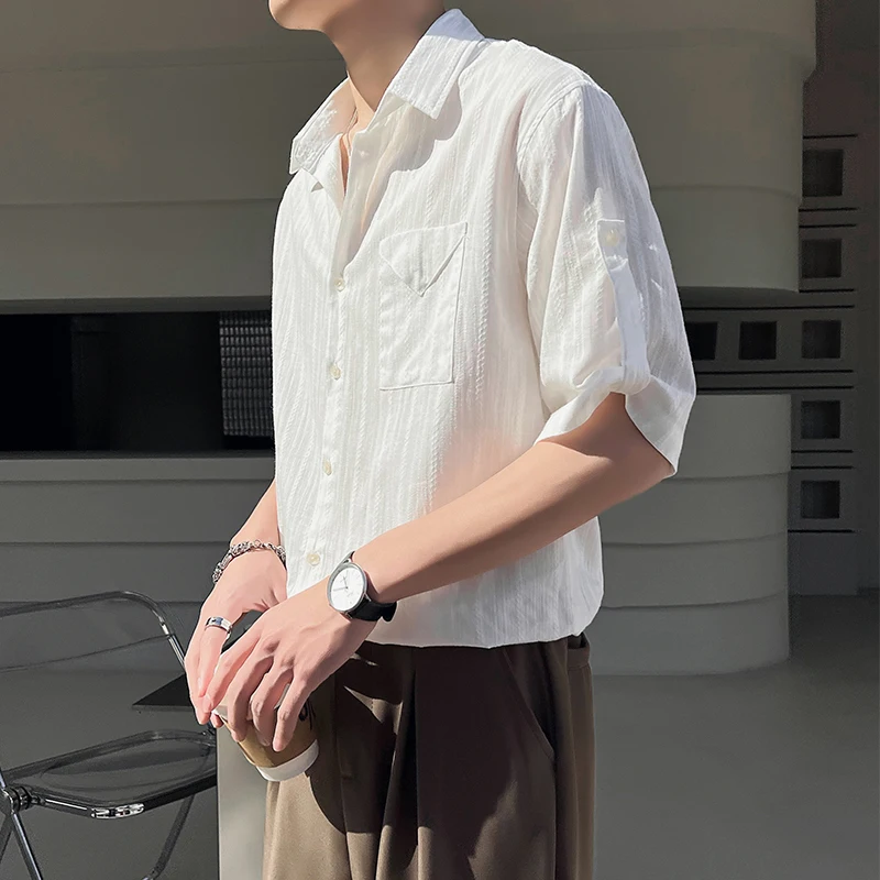

Neapolitan Men's Shirt Short Sleeve Thin Ice Silk Five Sleeve Shirt Lightweight Maturity Style Summer Fashion Outerwear