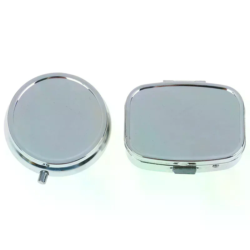 1pc Container Case Small Metal Round Rectangular Silver Tablet Pill Box Medicine Leak-proof Design