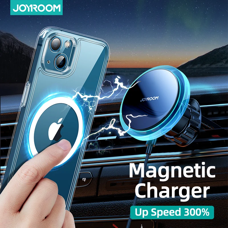 Joyroom 15W Fast Charging Magnetic Car Phone Holder Wireless Charger For iPhone 14 13 12 Pro Max Bluer Light Phone Holder In Car