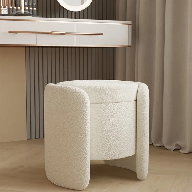 

MOMO Cream Style Makeup Stool Home Simple Girls Bedroom Dressing Stool Storage Storage Round Stool Dressing Table Stools