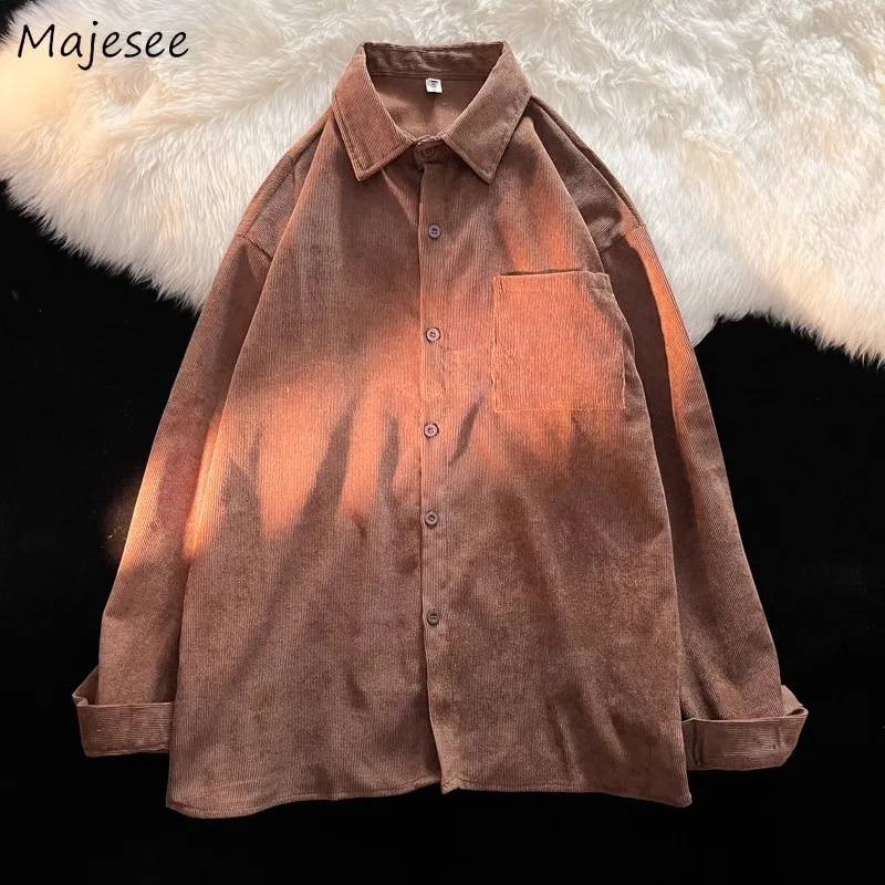 

Men's Shirts Corduroy Trendy Baggy BF Couples Casual Outerwear Men Clothing Long Sleeve Shirt Solid Simple Teens Handsome Chic