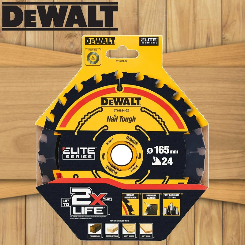 DEWALT DT10624 Woodworking Saw Blade 165mm x 20mm 24T Carpentry Dedicated Cutting Disc Power Tool Accessories