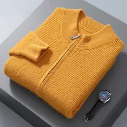 Cardigã de lã de vison masculino com zíper, gola grossa, suéter grande de malha solta, manga comprida, moda quente, edição coreana, inverno